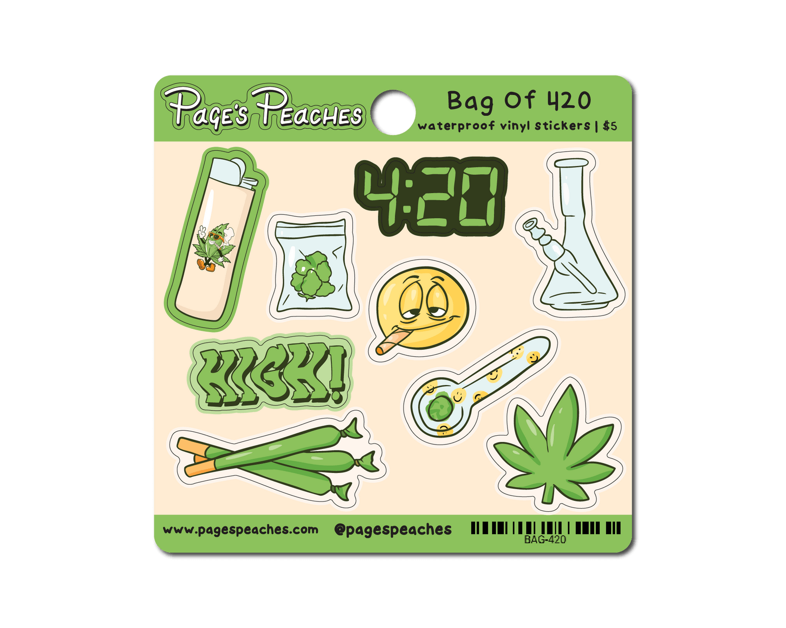 420 mini sticker pack with weed-themed designs