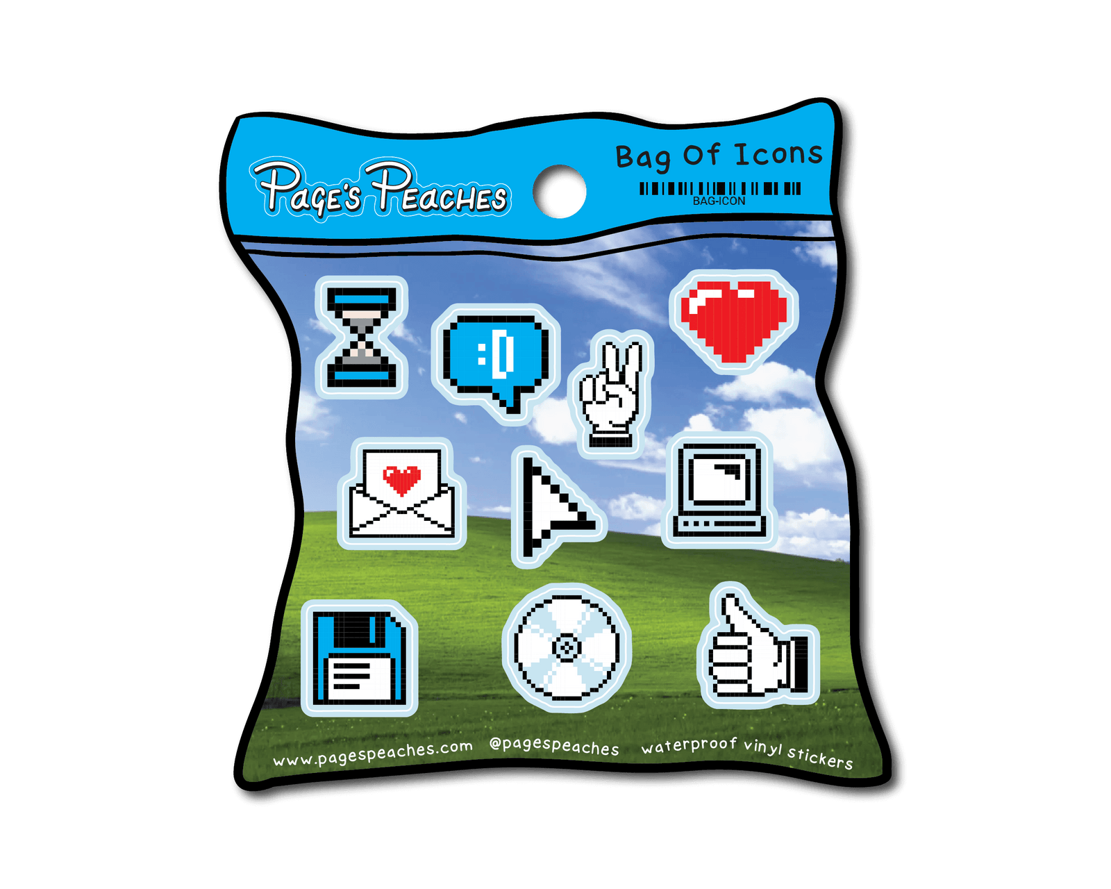 The image is a collection of pixel art icons representing various social media and communication tools, such as a heart, thumbs up, envelope, and computer.