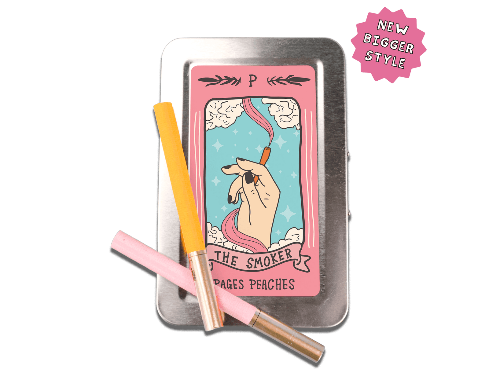 a tin with a cigarette and a stick in it