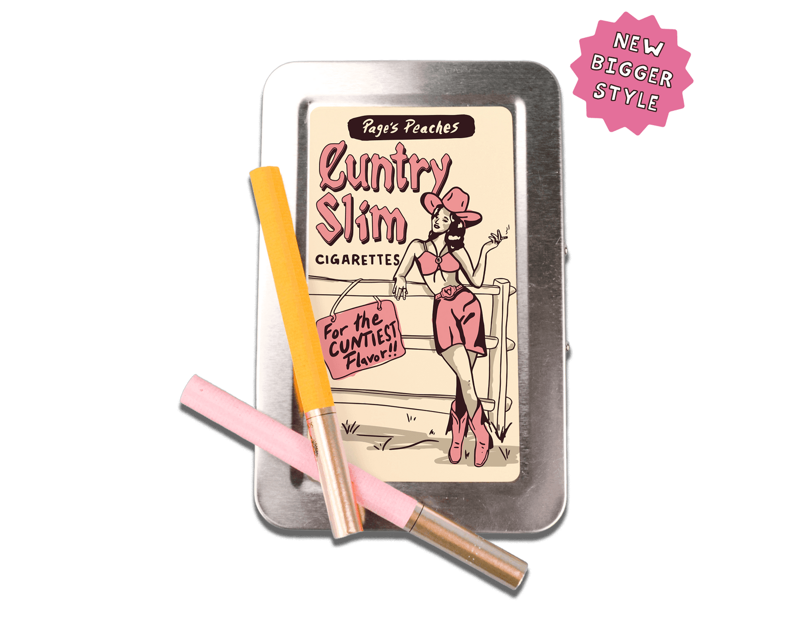 a tin with a cigarette and a cigarette stick in it