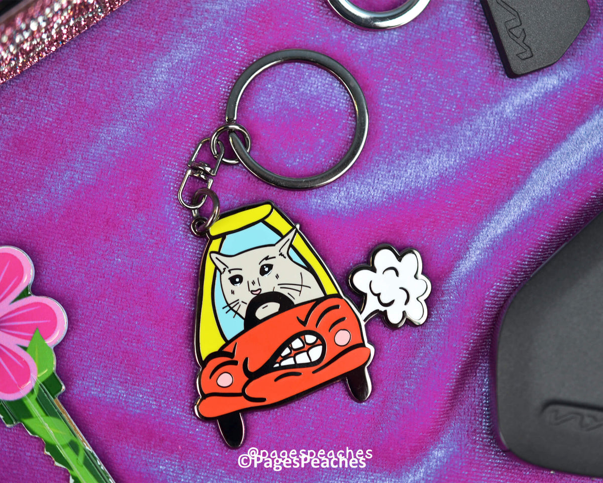 Crying Cat Enamel Keychain