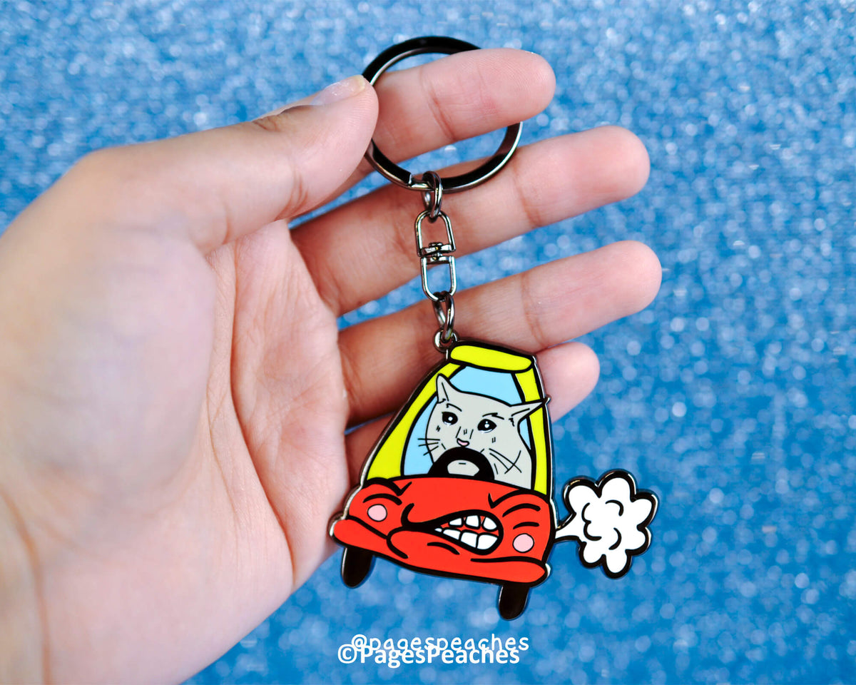 Crying Cat Enamel Keychain