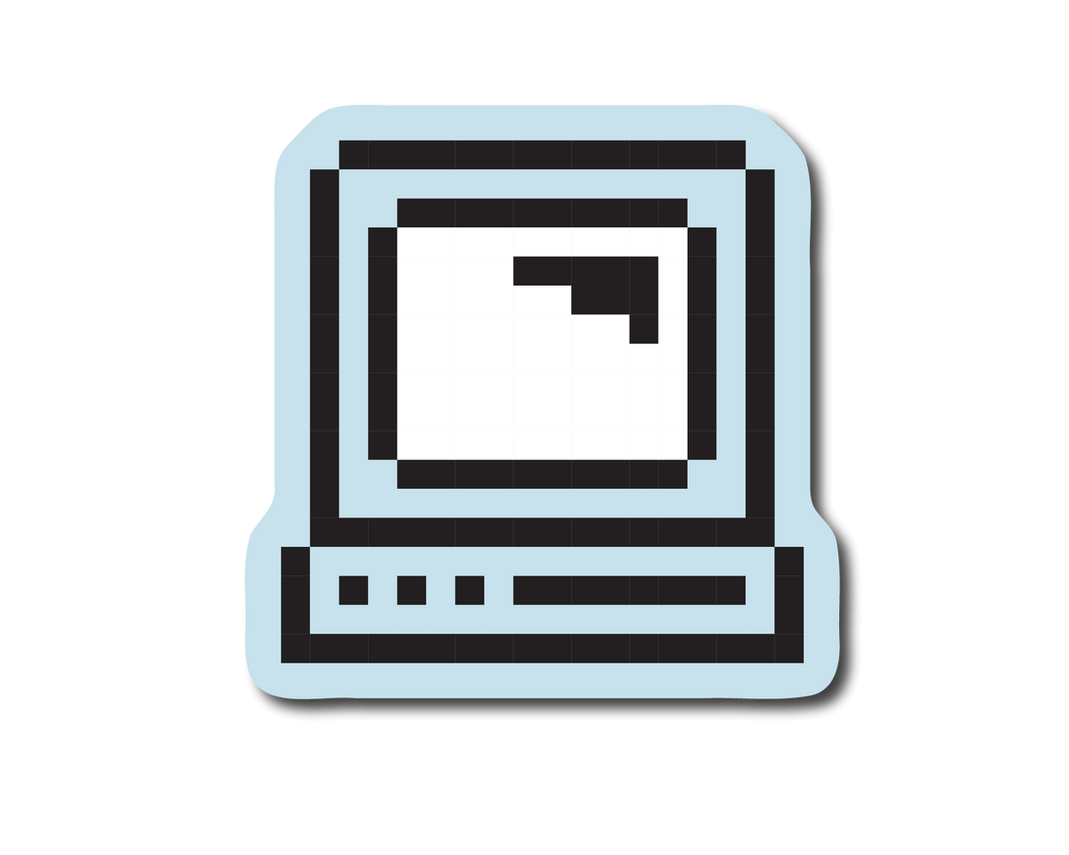 Icon of a computer screen with a black square on a black background