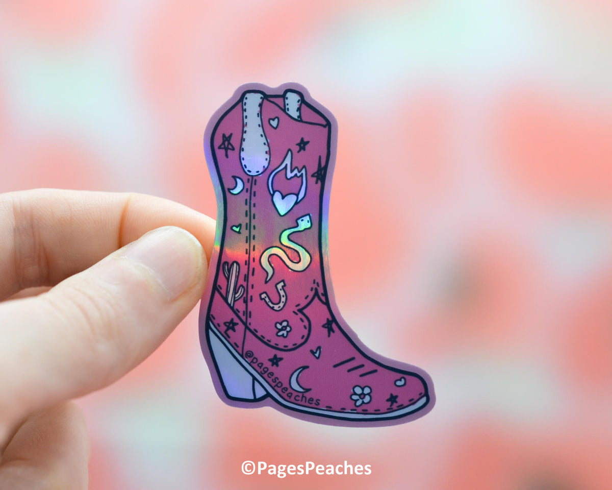 Large Holo Cowboy Boot Sticker