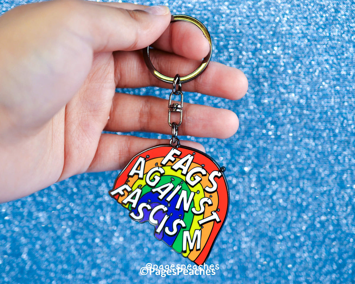 Fags Against Fascism Enamel Keychain