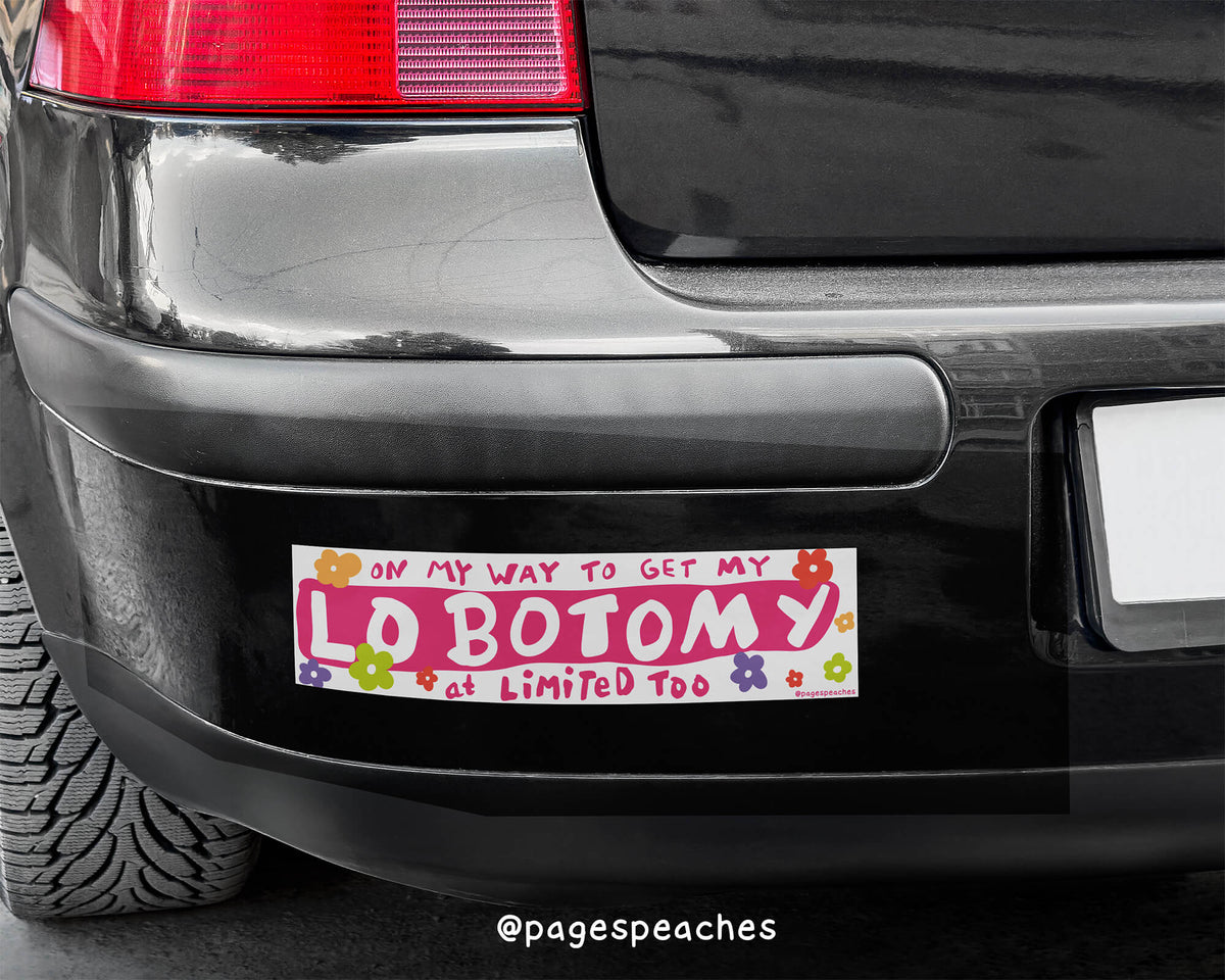 Pink and white sticker with playful, chaotic retro design