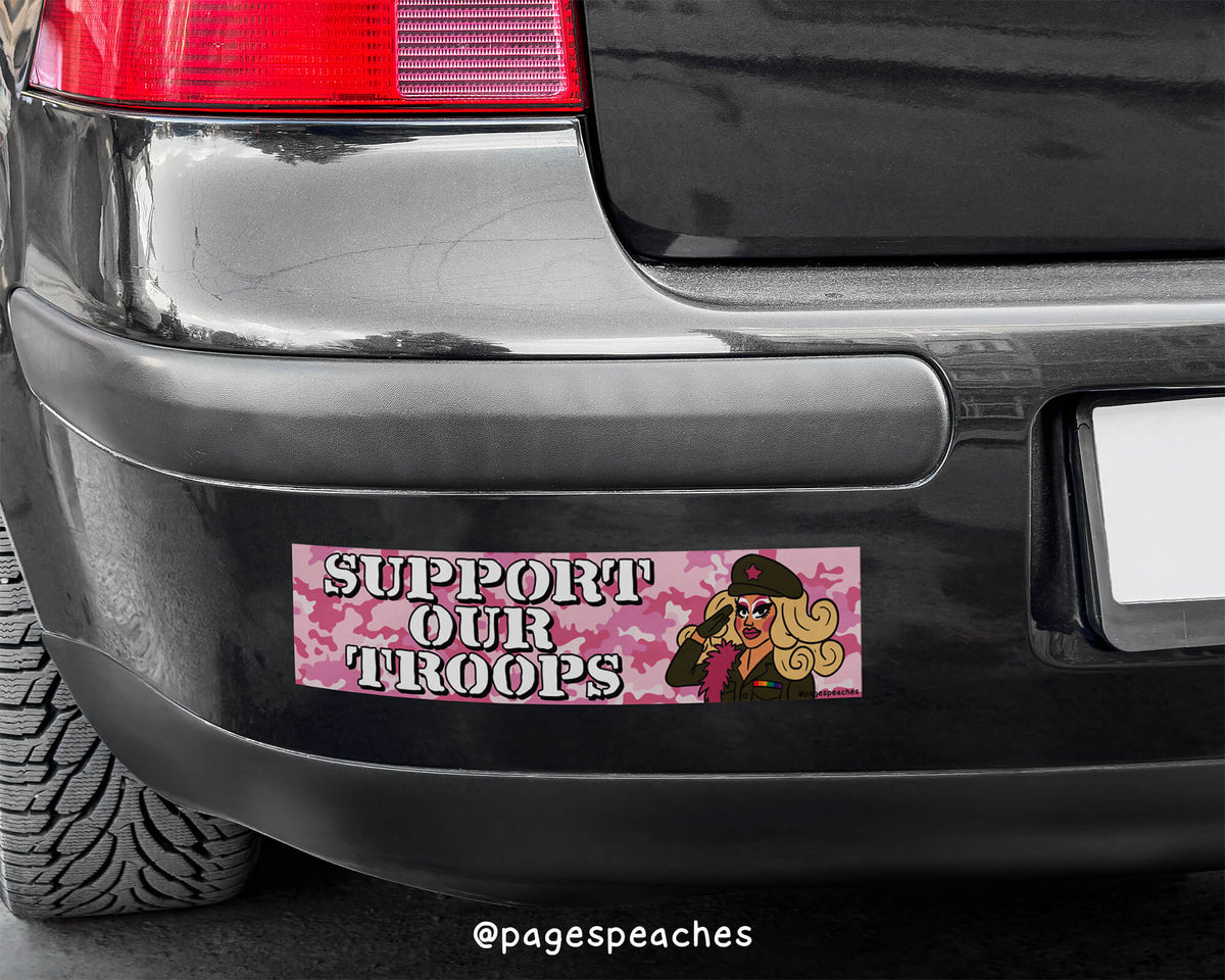 Matte vinyl sticker with queer twist on patriotic slogan