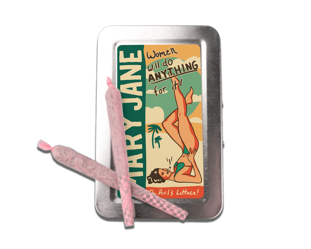 a tin of wax with a pink stick sticking out of it