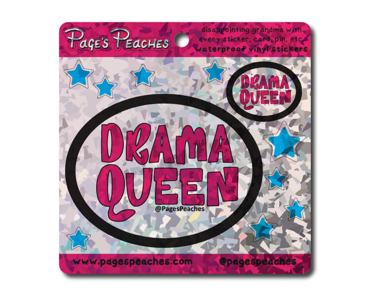 a sticker with the words drama queen on it