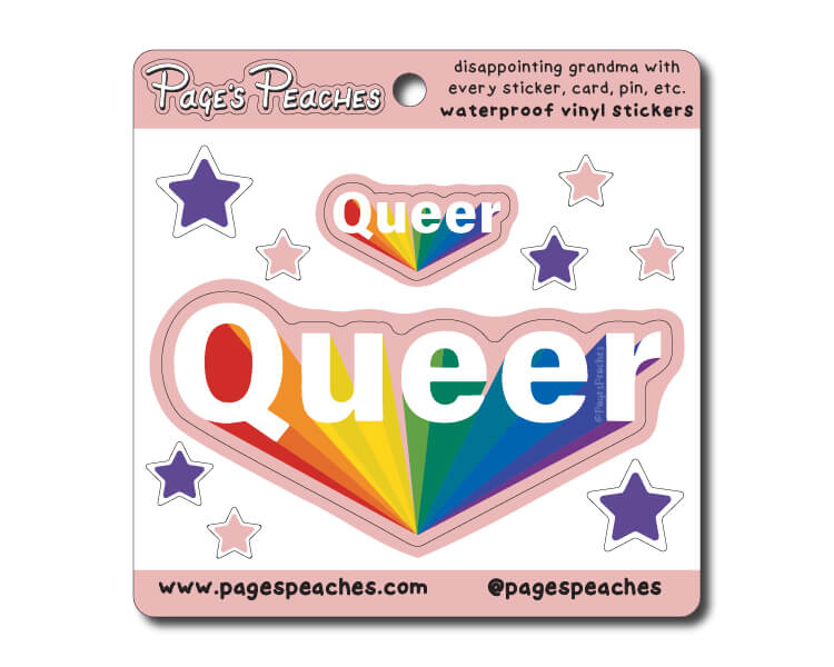 a sticker with the words queen and stars
