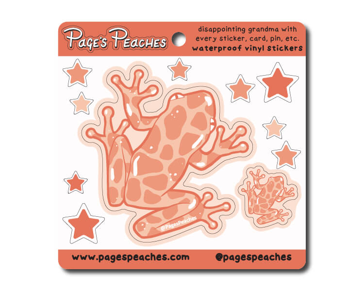 a sticker of a frog with stars on it