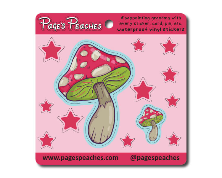 a sticker of a mushroom with stars on it