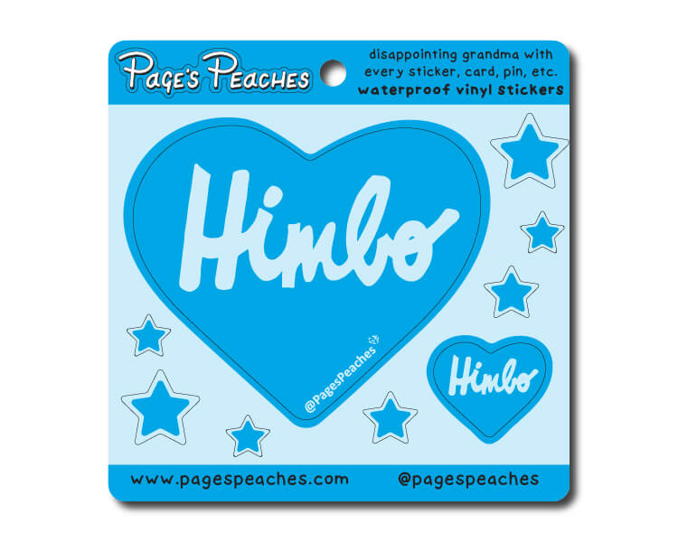 a blue heart shaped sticker with the word humbo on it