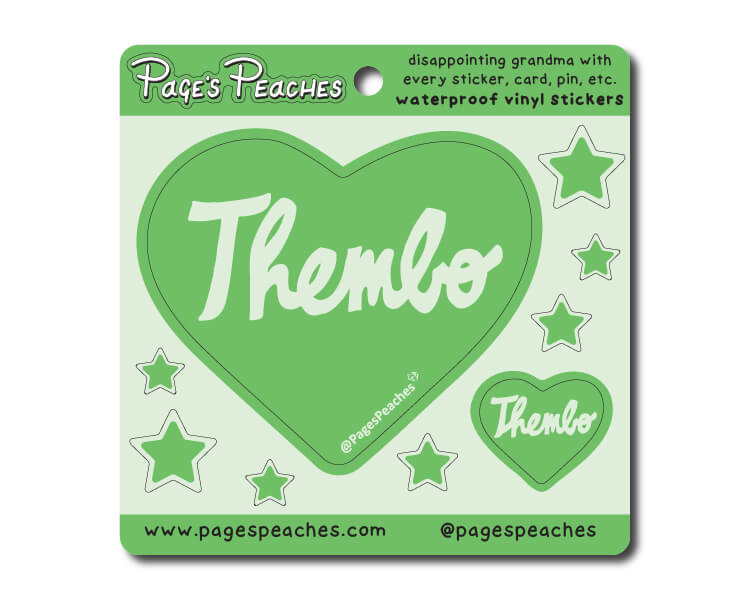 a green heart shaped sticker with the word themloo on it
