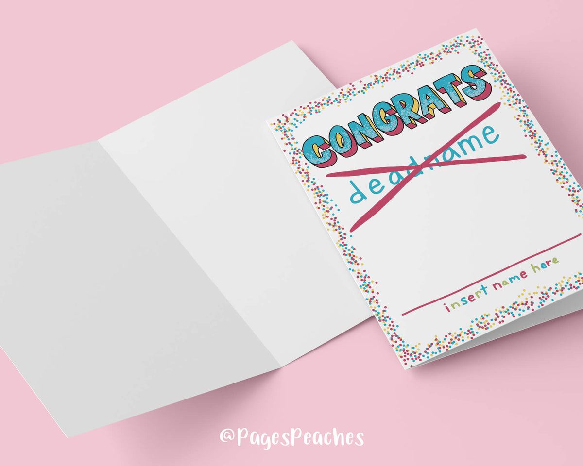a congratulations card for a transitioning transgender individual who has changed their name