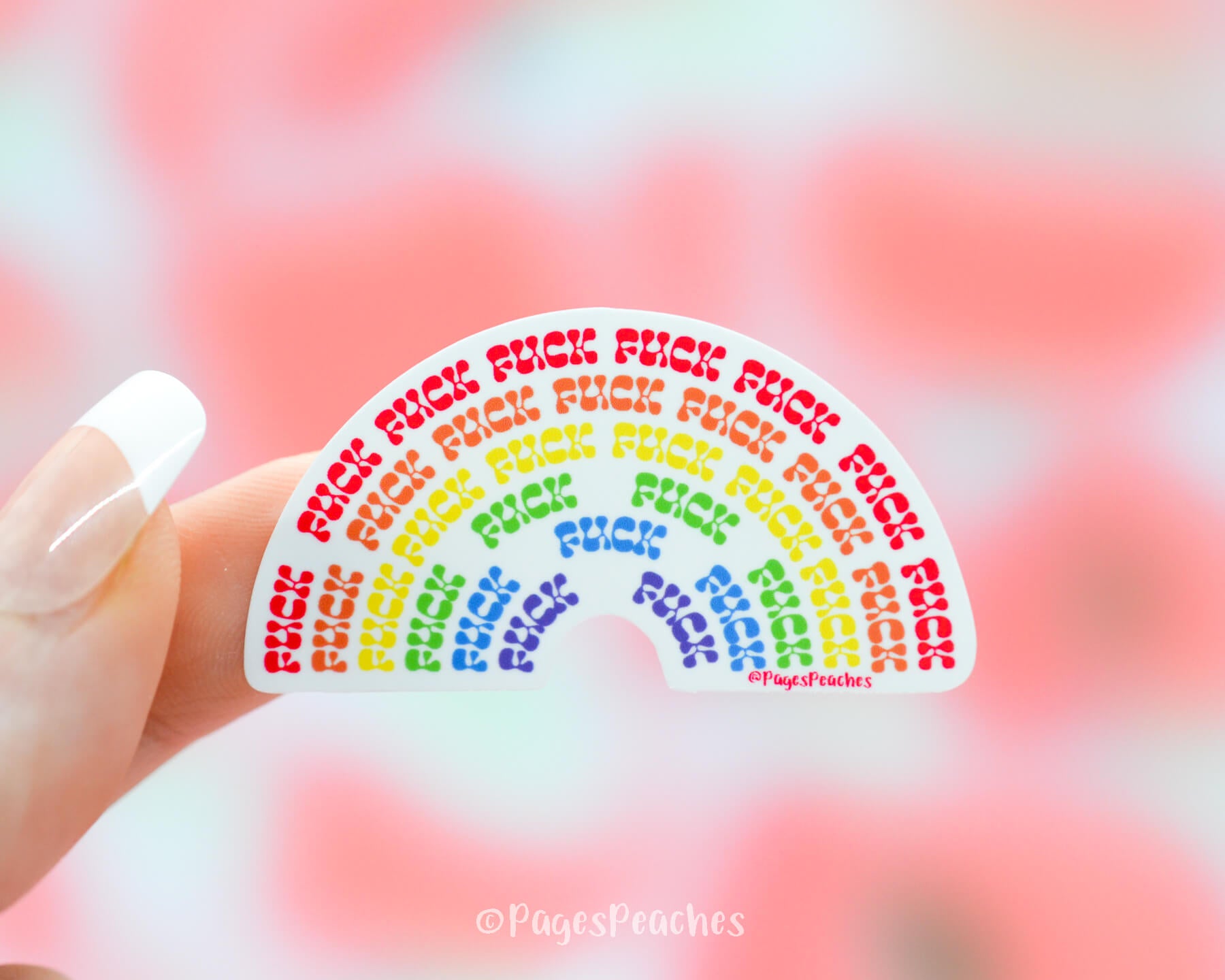 Waterproof Sticker of a Rainbow that says fuck in every color