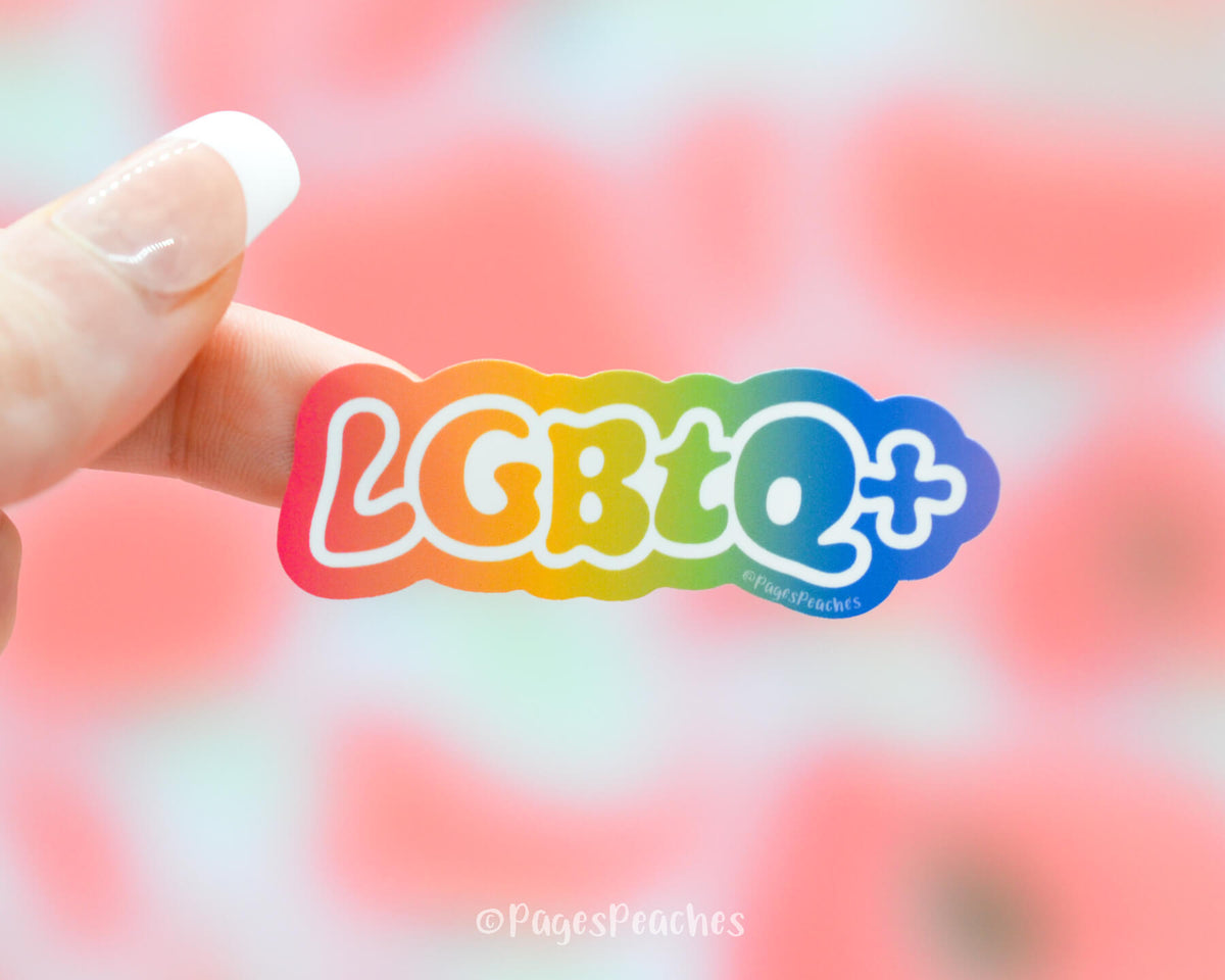Rainbow Sticker that says LGBTQ+ for Pride