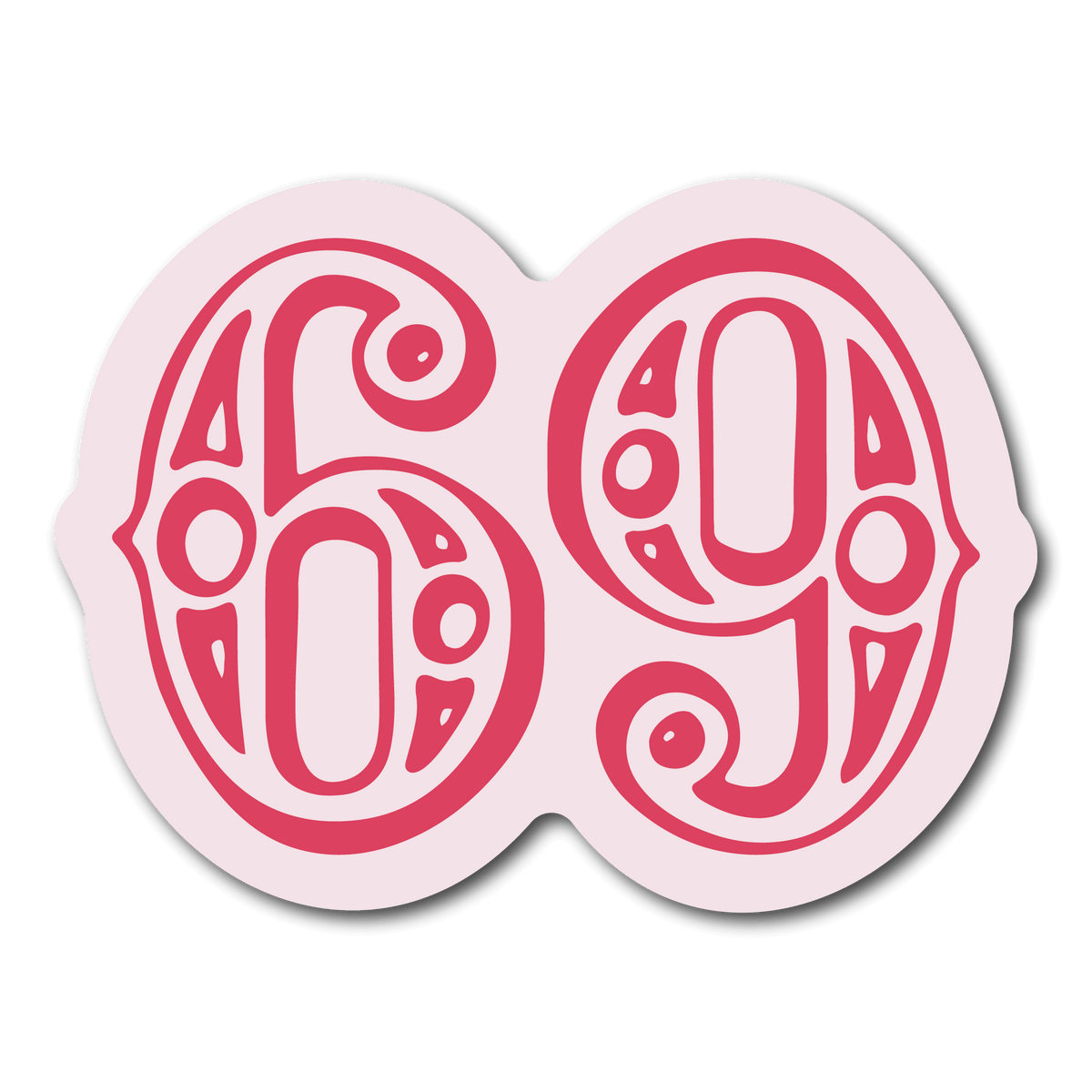 Small Pink waterproof Sticker of the number 69 for phone case or water bottle
