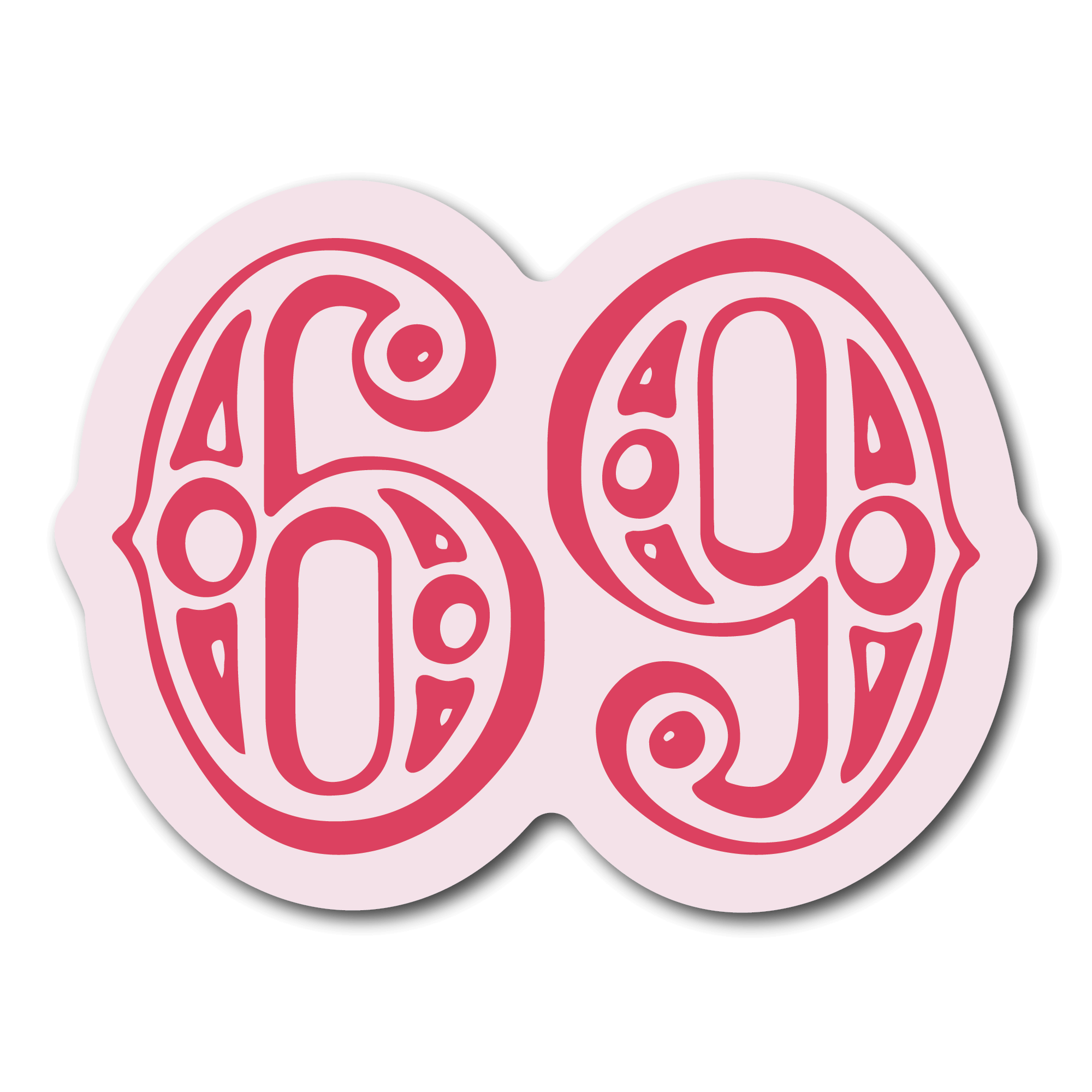 Small Pink waterproof Sticker of the number 69 for phone case or water bottle
