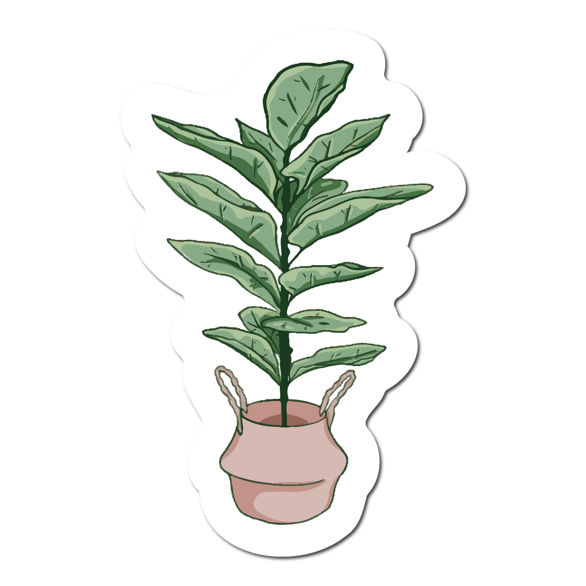 Small Sticker of a fiddle fig houseplant in a woven bucket