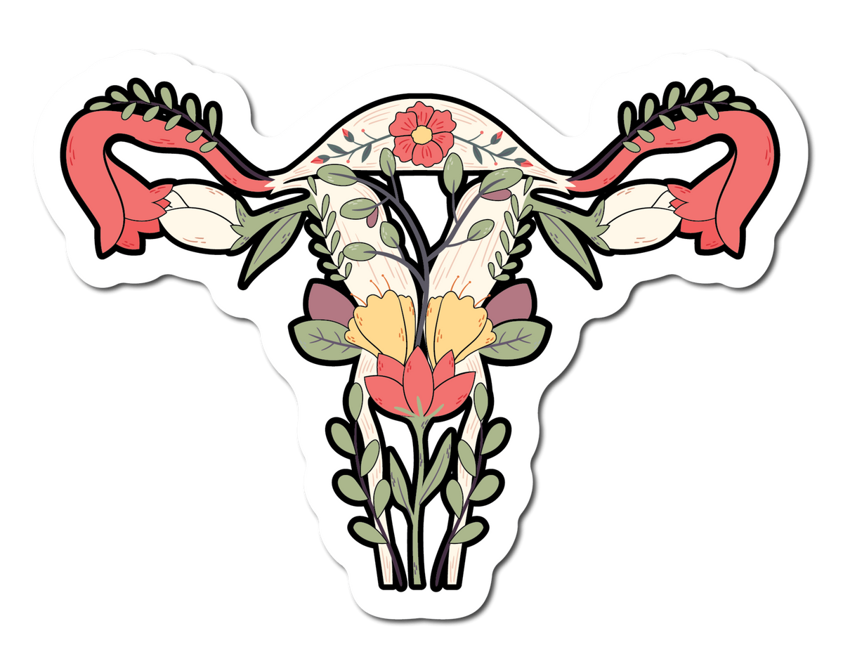 Small Sticker of a uterus with flowers on it