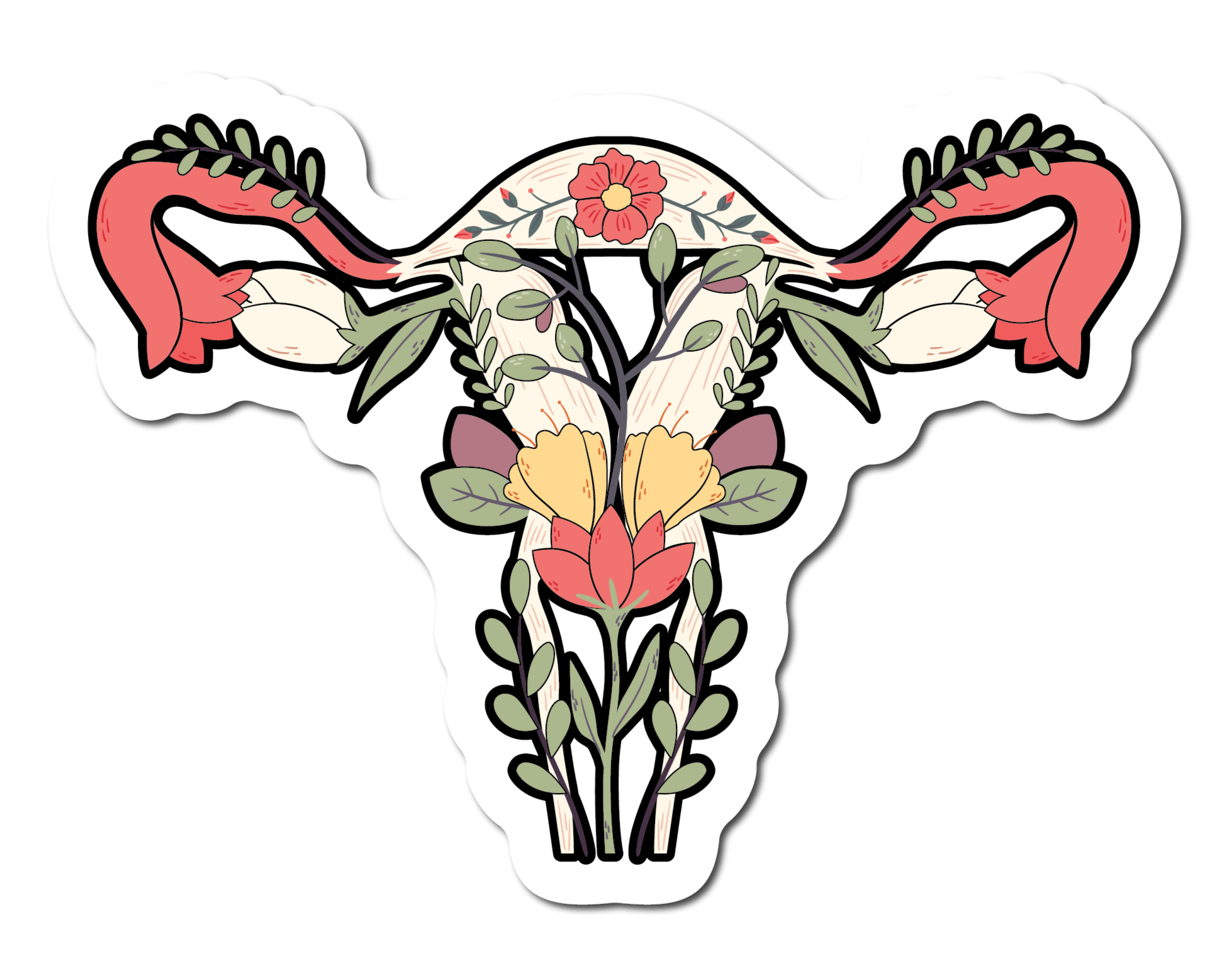 Small Sticker of a uterus with flowers on it