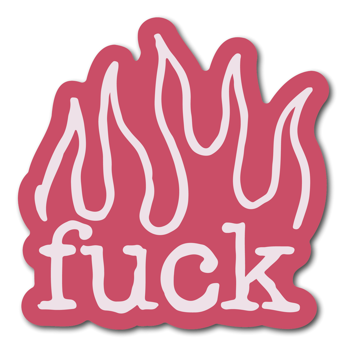 Small Pink Sticker that says fuck with flames over it