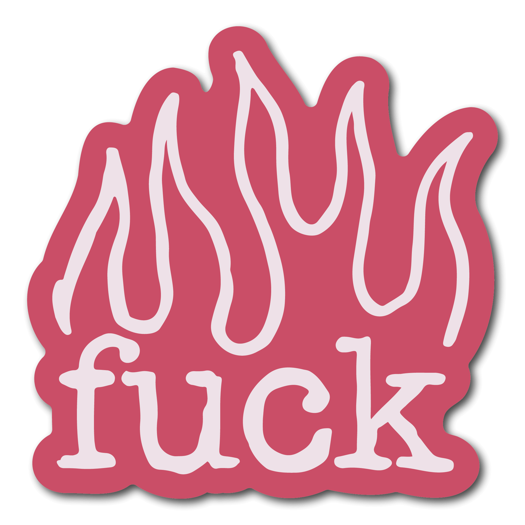 Small Pink Sticker that says fuck with flames over it