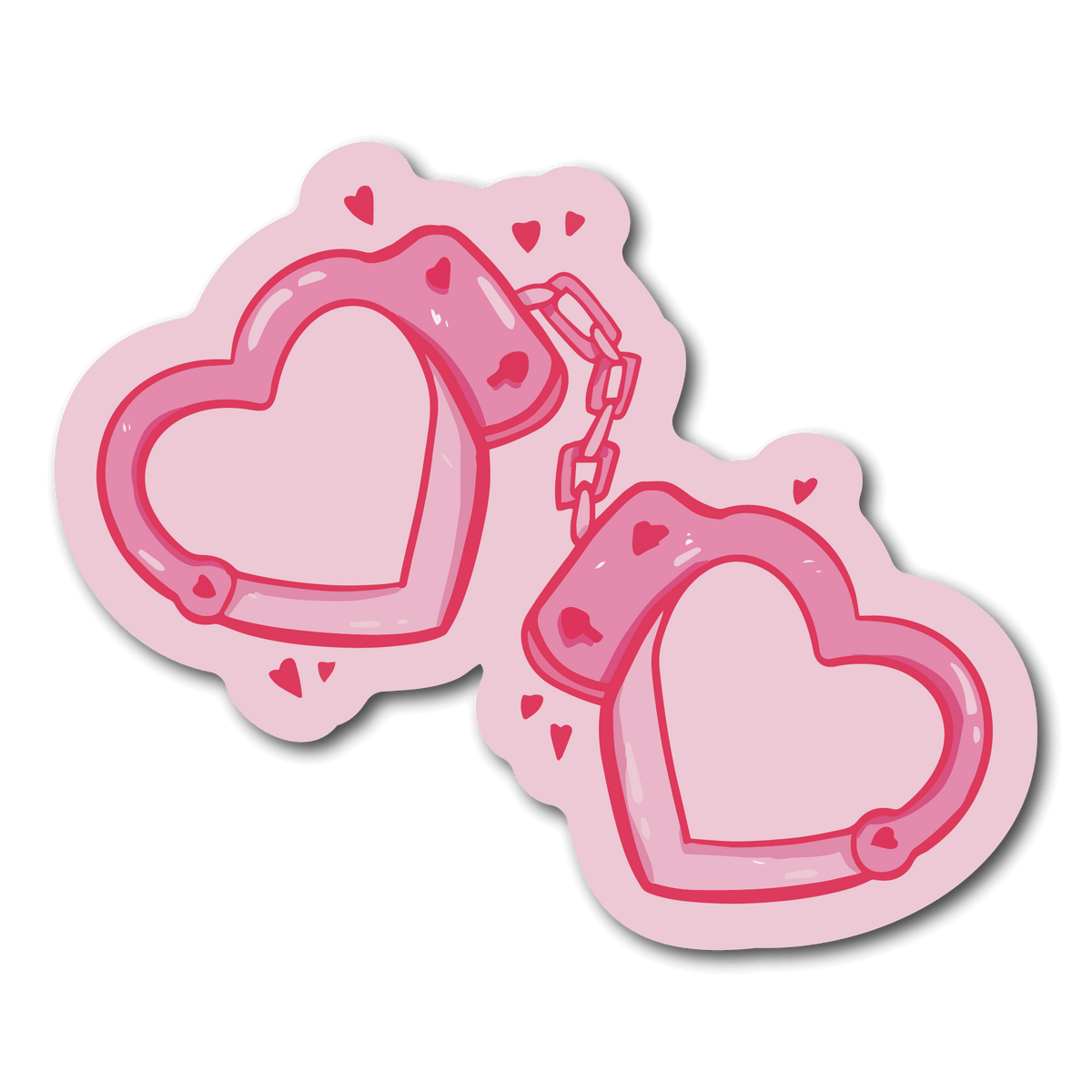 Small Sticker of Pink Heart Shaped Handcuffs