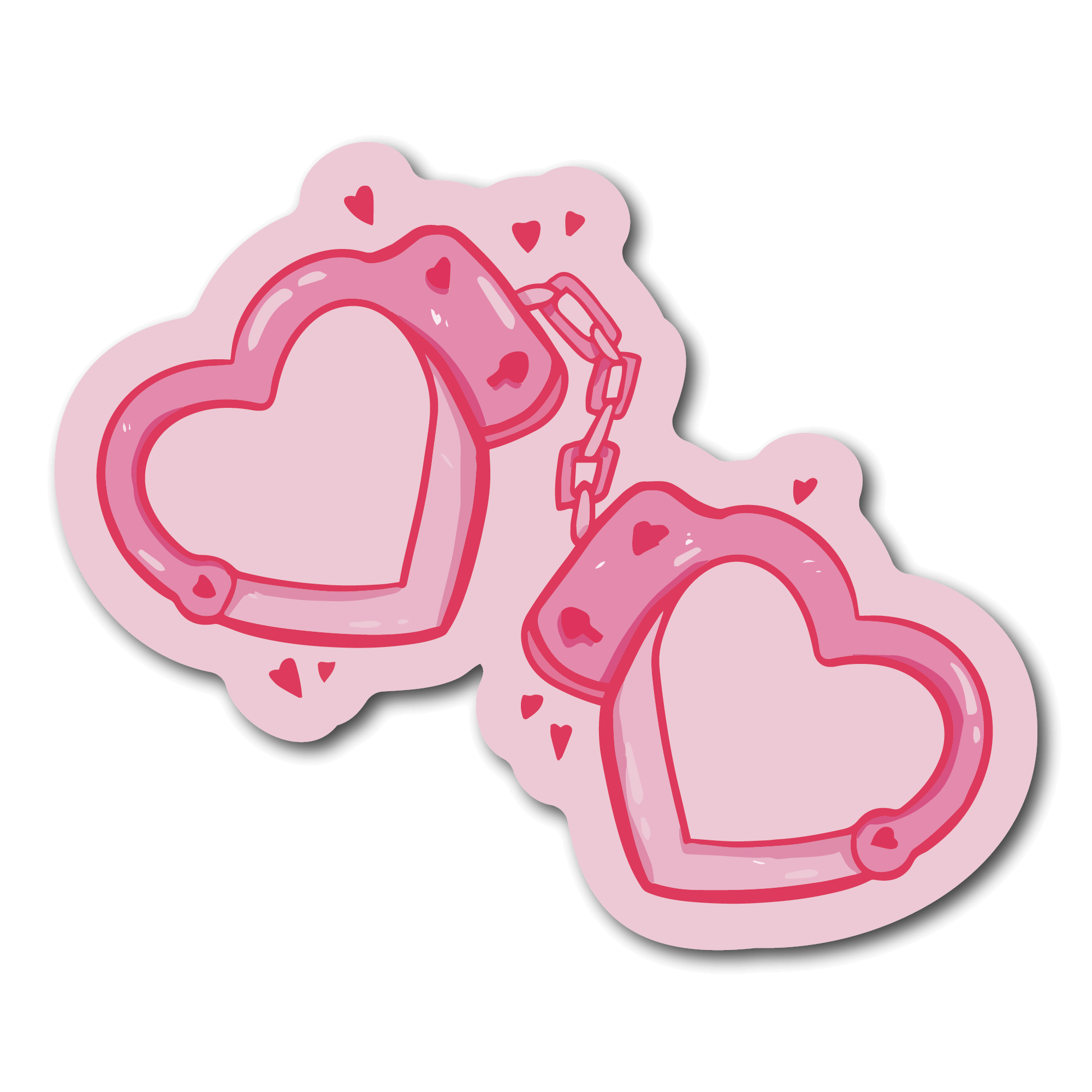 Small Sticker of Pink Heart Shaped Handcuffs
