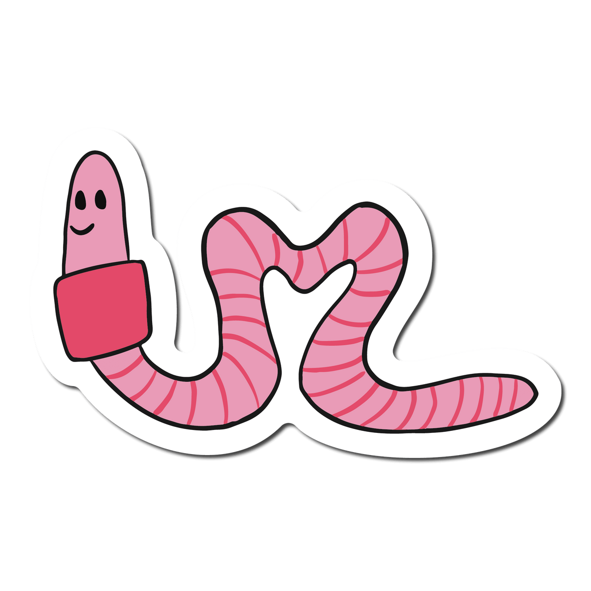 Small Sticker of a Pink Worm that has a heart