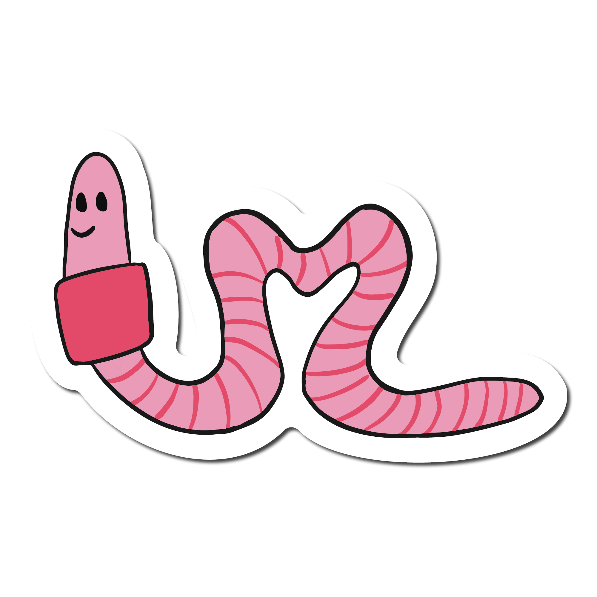 Small Sticker of a Pink Worm that has a heart