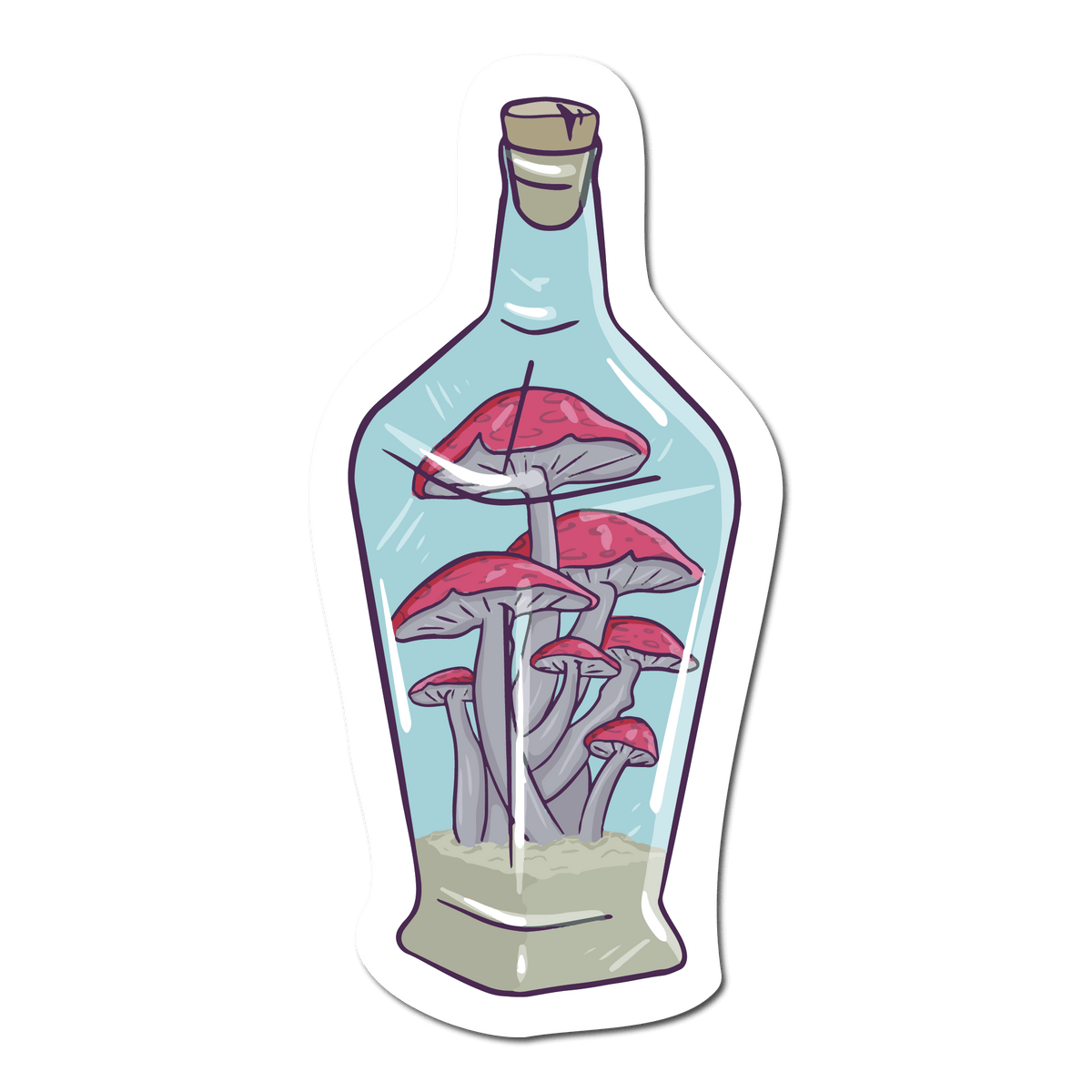 Small Sticker of Purple mushrooms in a blue jar