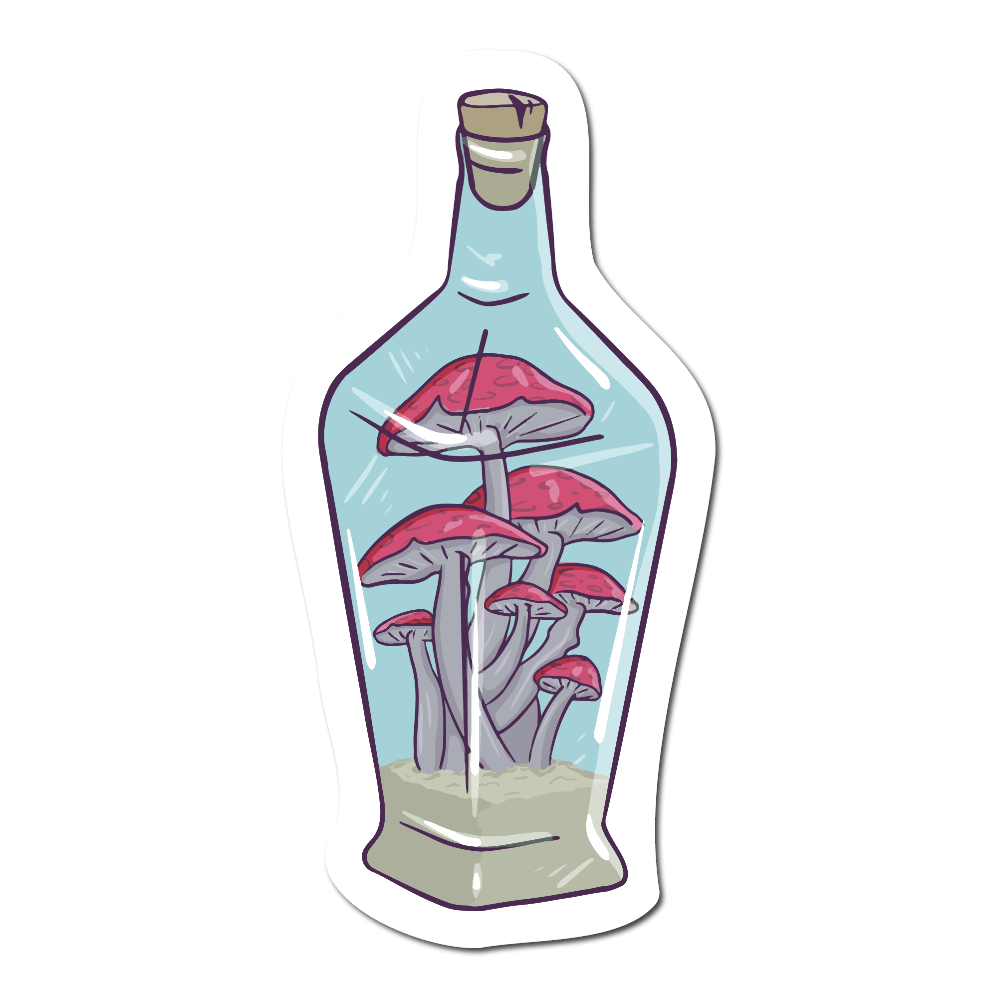 Small Sticker of Purple mushrooms in a blue jar