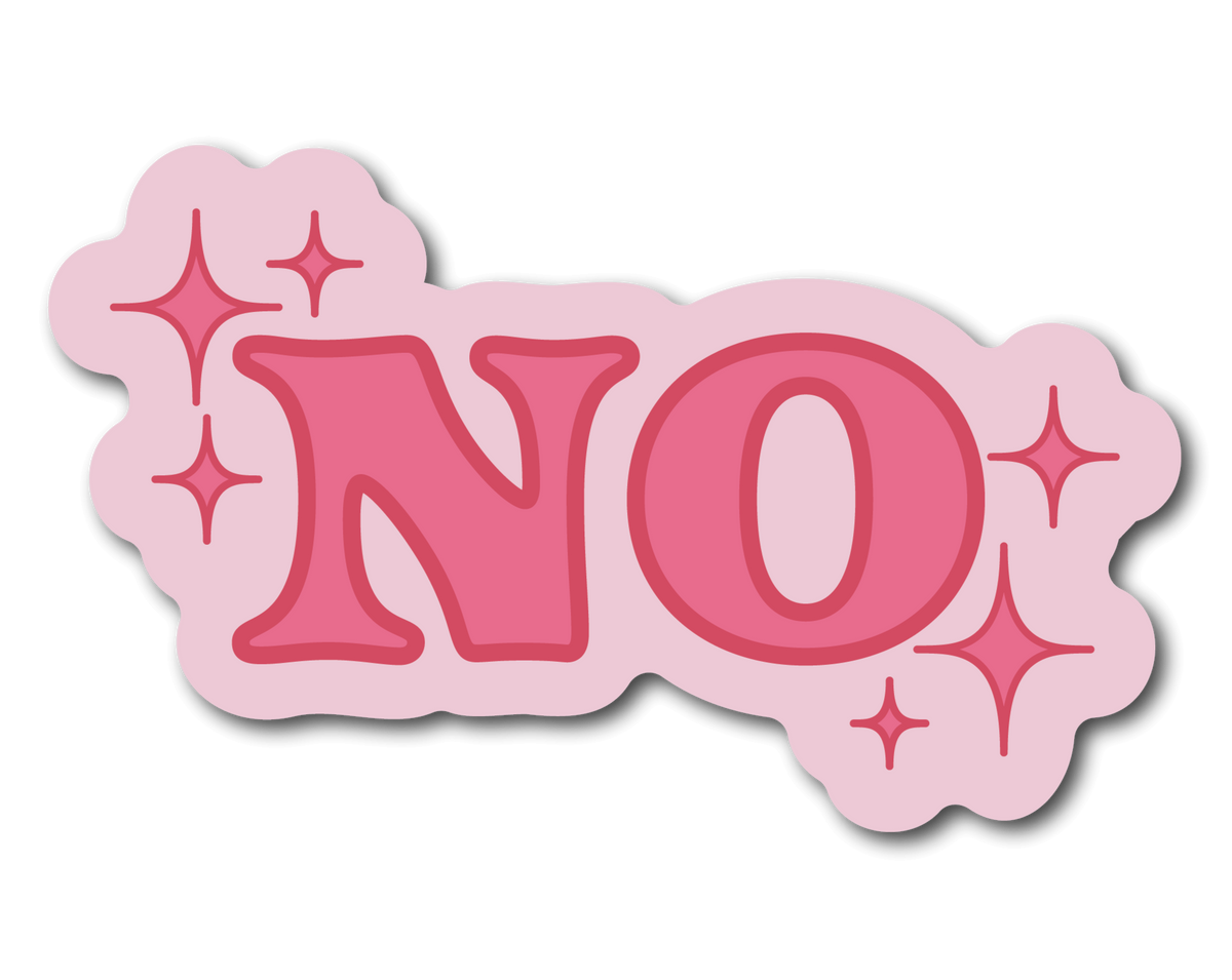 Small Pink Sticker that says NO with sparkles