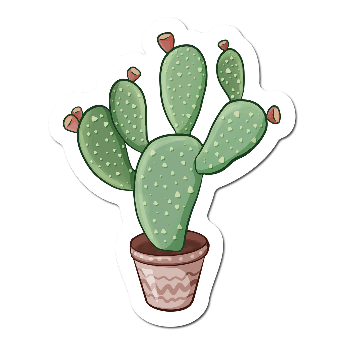 Small Sticker of a Prickly Pear Cactus Plant in a Pink Pot