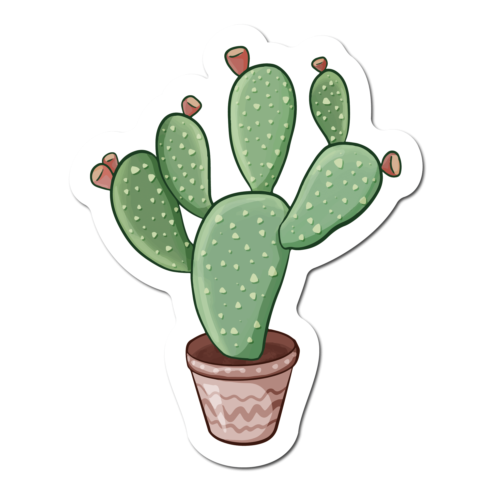 Small Sticker of a Prickly Pear Cactus Plant in a Pink Pot