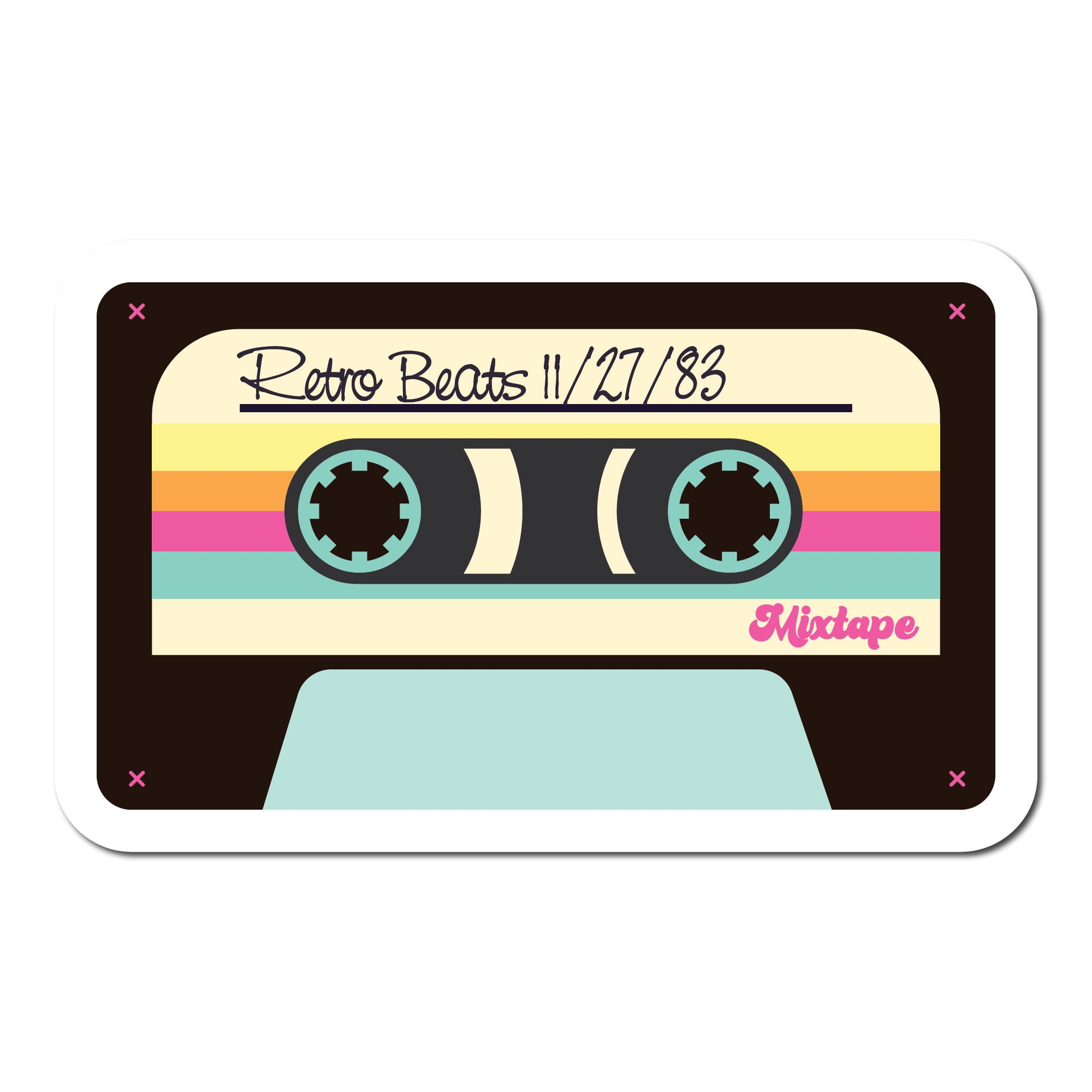 Small Sticker of a cassette that says retro beats 11/27/83
