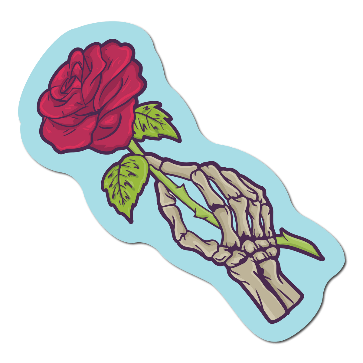 Small Sticker of a Skeleton Hand Holding a Rose
