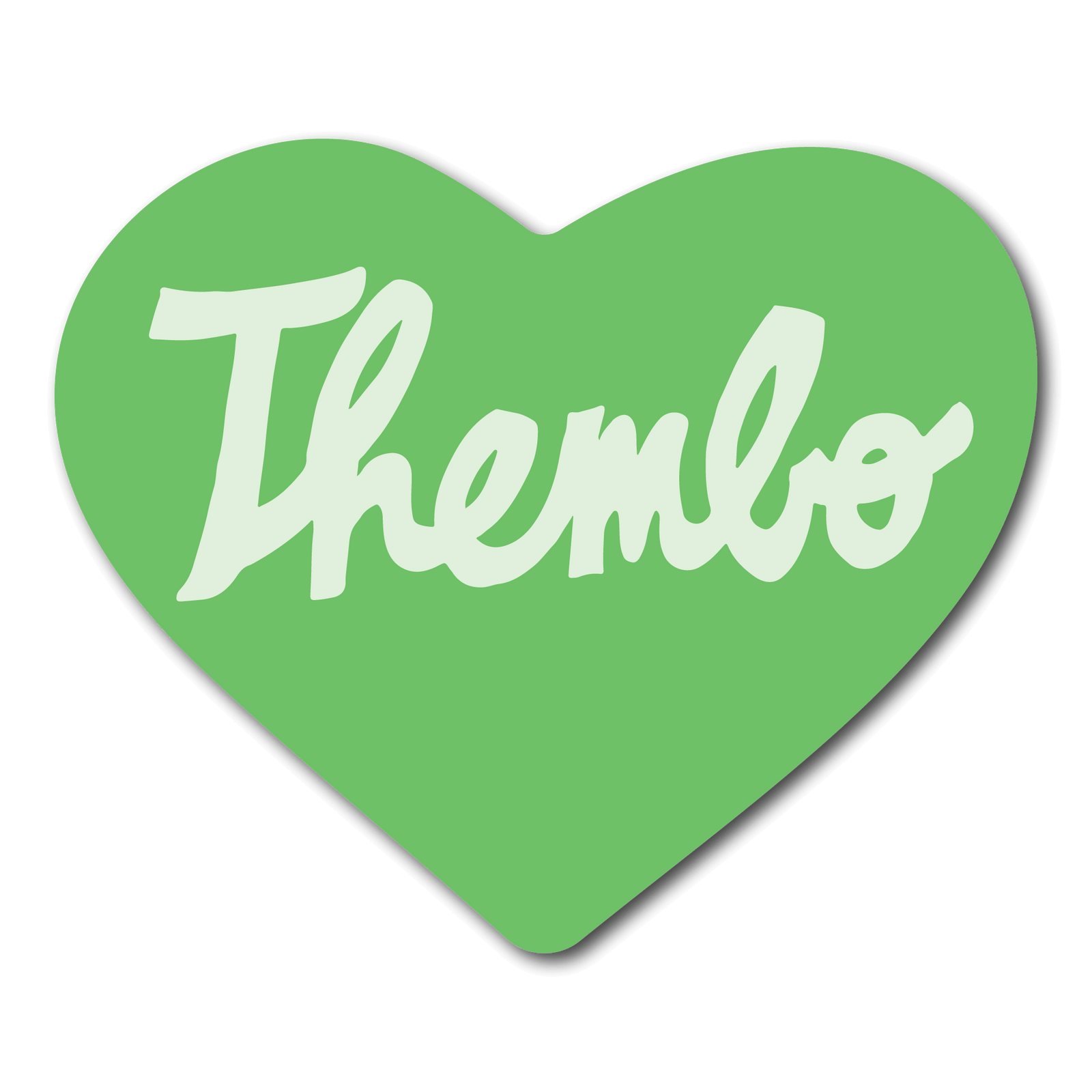 Small Green Heart sticker that says thembo