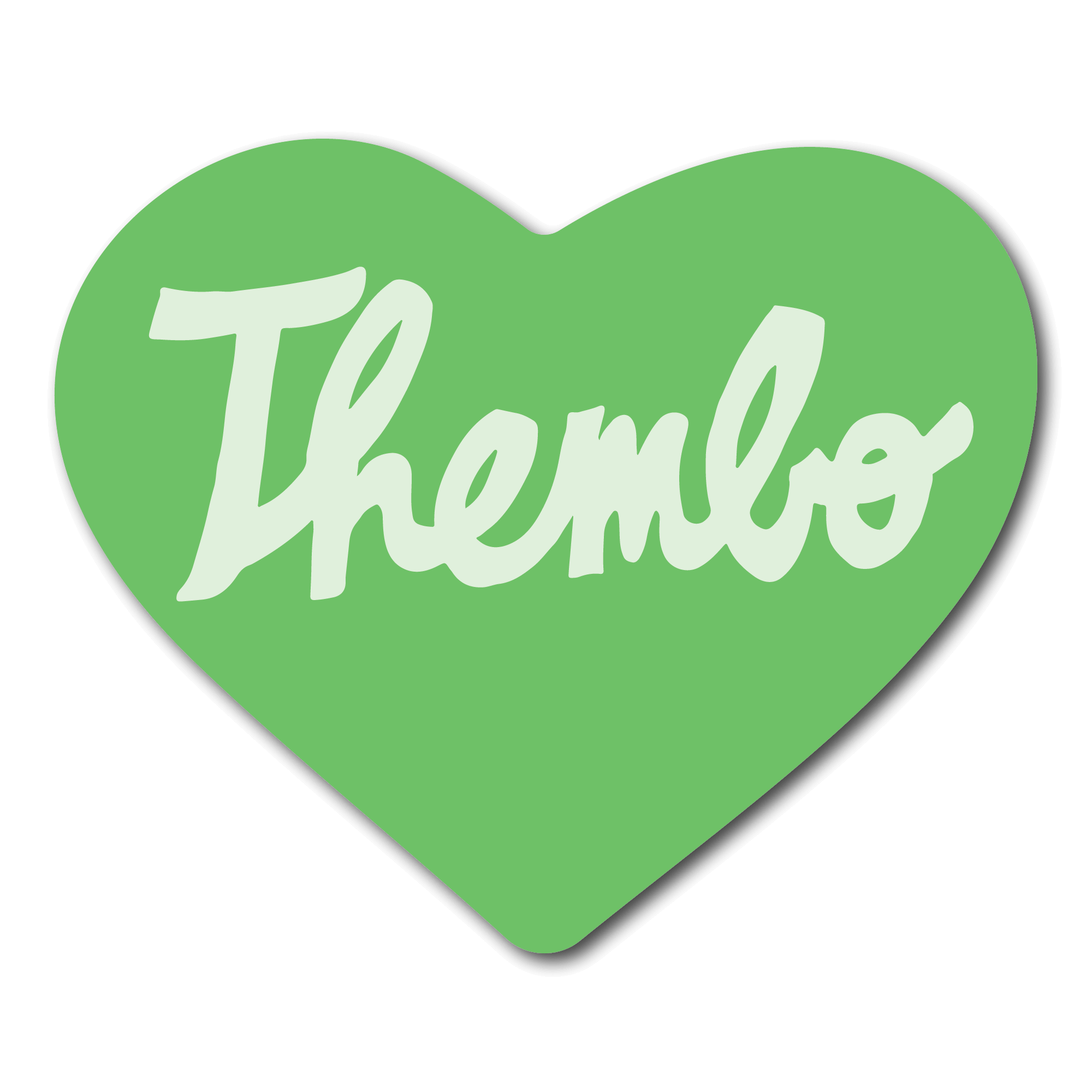 Small Green Heart sticker that says thembo