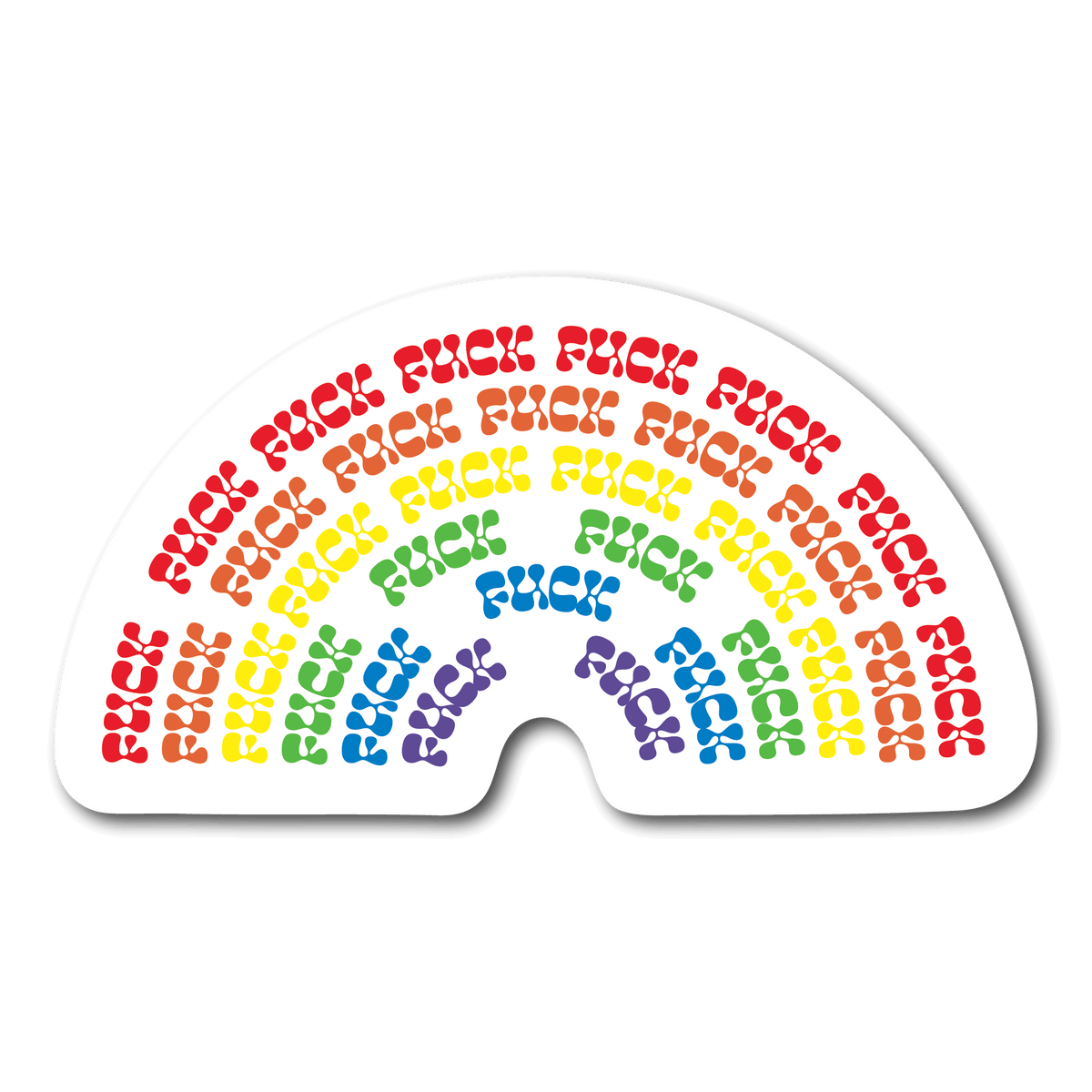 Small Sticker of a rainbow that says fuck