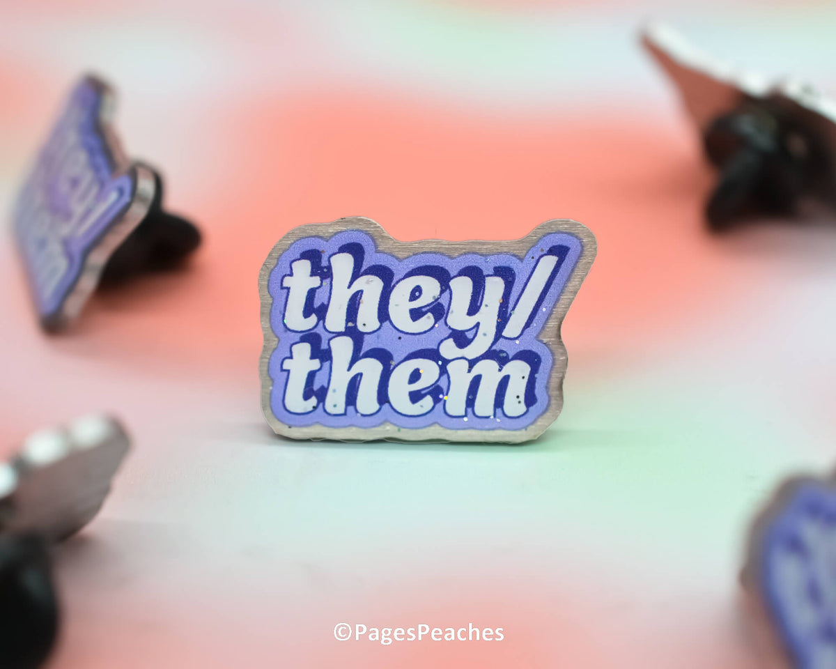 Glitter They/Them Metal Pin