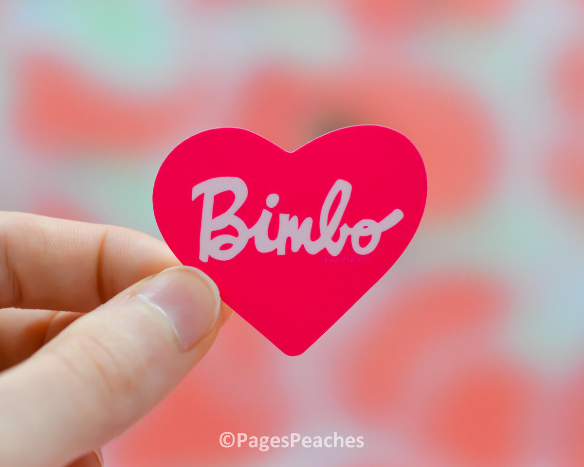 A Pink waterproof sticker that says bimbo 