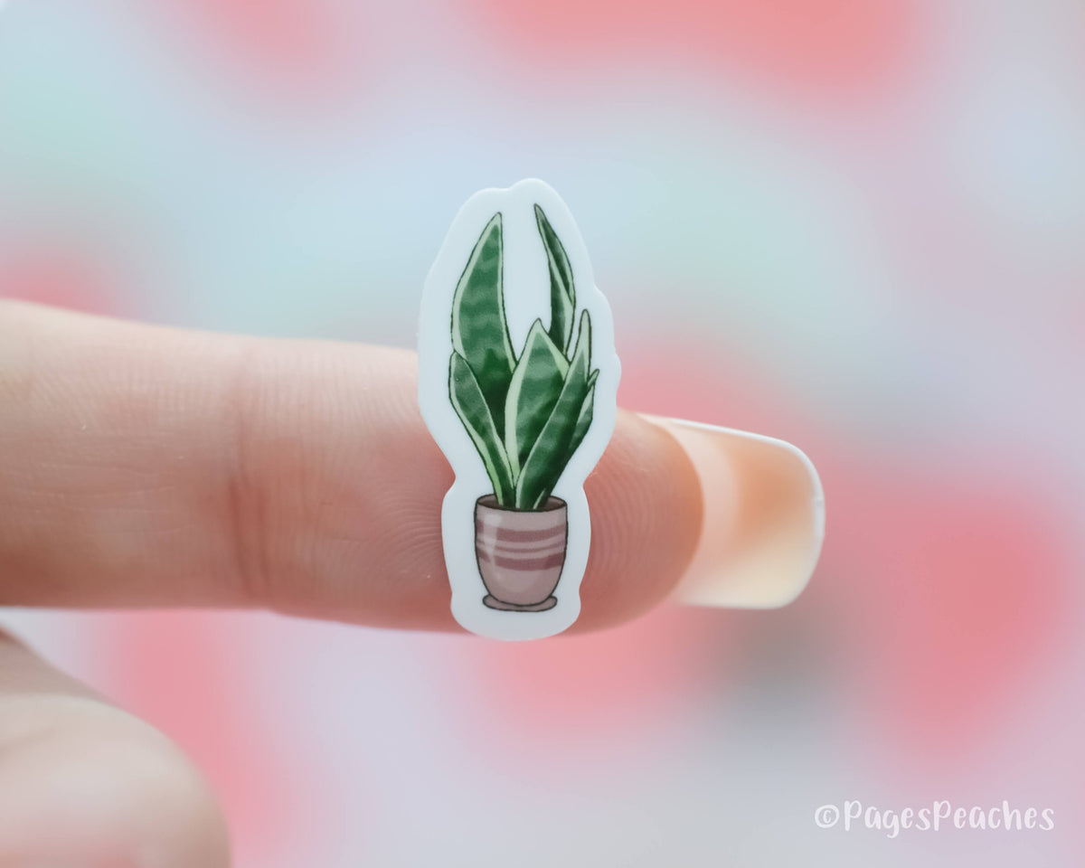 Small Snake Plant Sticker stuck to a finger