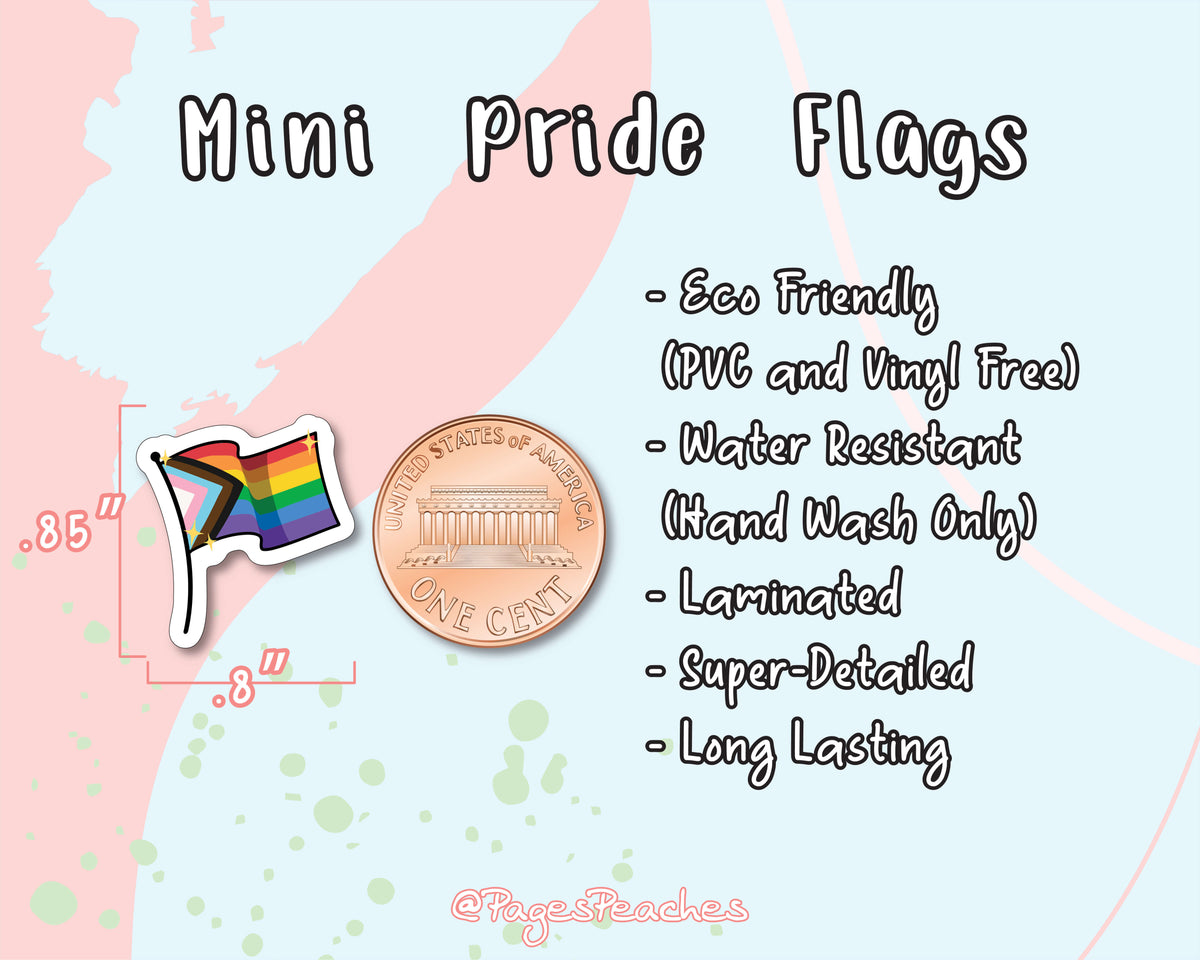 Small Progressive Pride Flag Waterproof Sticker for LGBTQ Name Tags under 1 inch