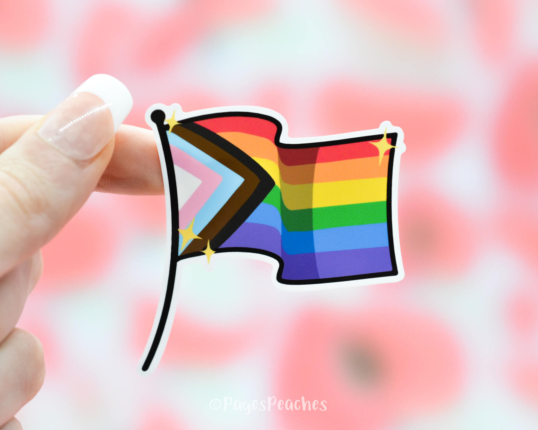 Sticker of an Inclusive LGBTQ progress pride flag with sparkles