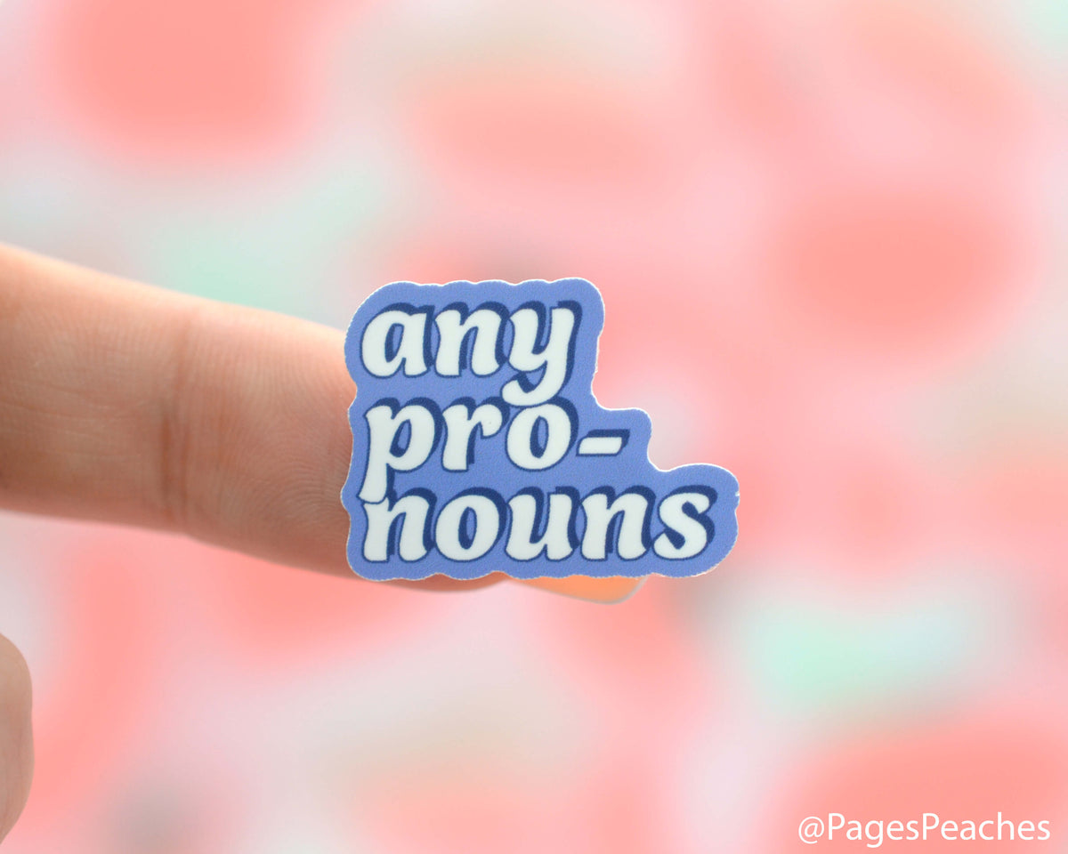 Small Any Pronouns Waterproof Sticker for LGBTQ Name Tags and Water bottles