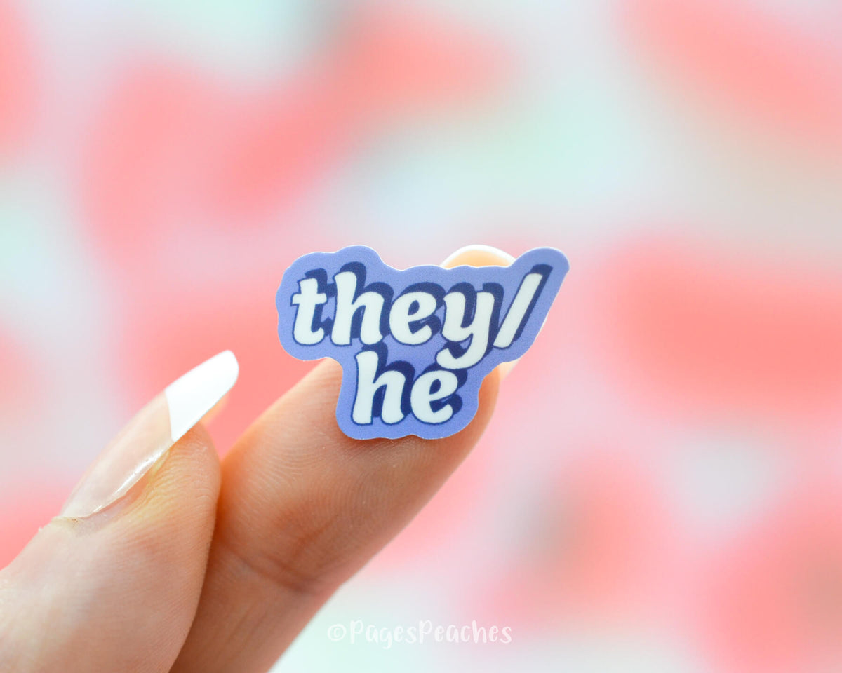 Small They/He  Pronouns Waterproof Sticker for LGBTQ Name Tags and Phone Cases