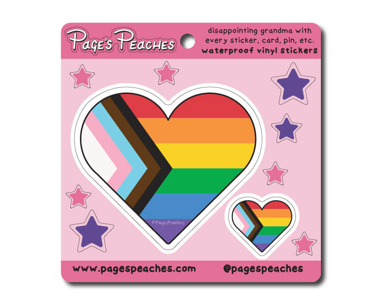 a sticker of a rainbow heart with stars